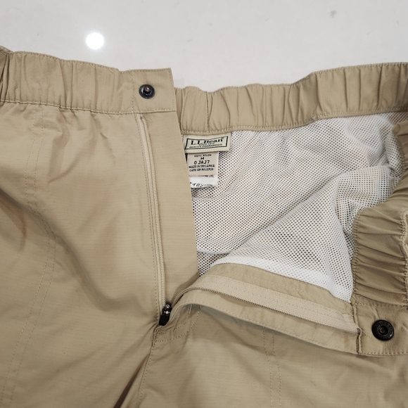VTG LL Bean Shorts Mens Medium Beige 100% Nylon Mesh Lined Elastic Waist Outdoor - Picture 4 of 12